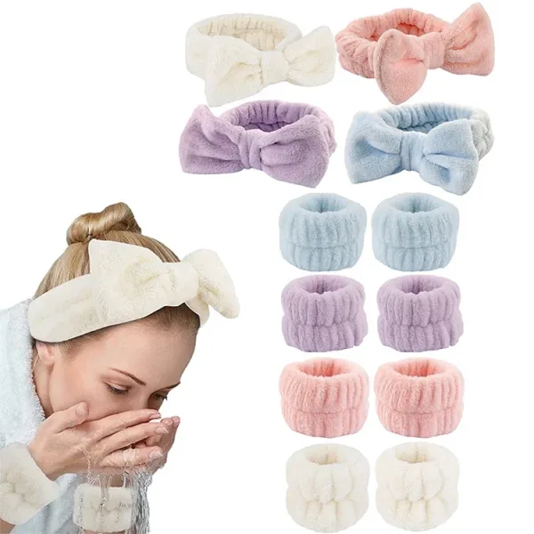 3 Pièces Bandeau Et Bracelet À Maquillage Avec Nœud