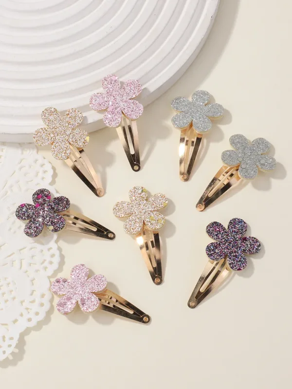 8pcs Barrettes Dorées À Fleurs